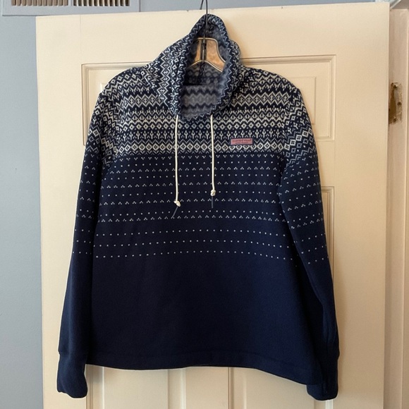 Vineyard Vines Shep Shirt Fair Isle Sweater Fleece Relaxed Funnel Neck S NWT - Picture 1 of 12